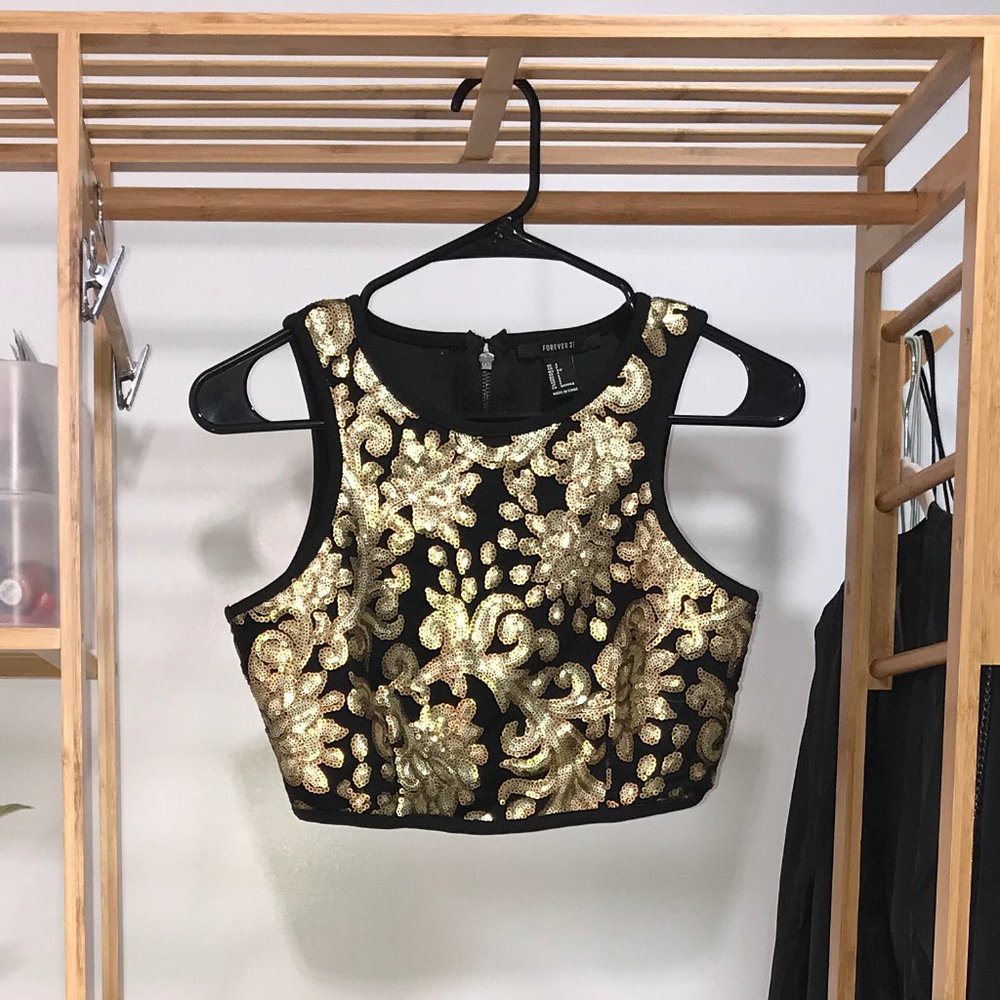 Gold Sequined Crop Top